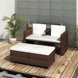 vidaXL Vidaxl - Set Muebles De Jard&iacute;n 4 Piezas Y Cojines Rat&aacute;n Sint&eacute;tico Marr&oacute;n