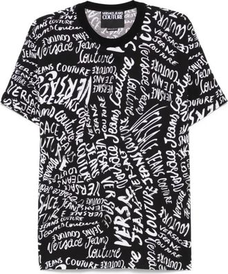 Versace Jeans Couture Zwart Wit Logomania Stijlvol Shirt - Heren - T-shirts - Zwart - S - Tops