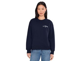 L.L.Bean Essential Logo Crew Sweatshirt Womens Sweatshirt Classic Navy/White Logo : 2XL, Cotton/Fleece/Polyester