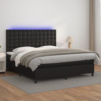 vidaXL Cama Box Spring Colch&oacute;n Y Led Cuero Sint&eacute;tico Negro 180x200 Cm Vidaxl
