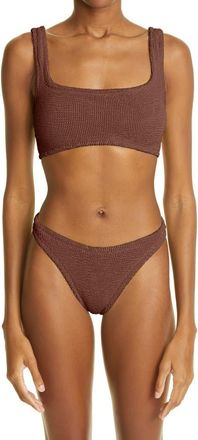 Hunza G Crinkle 2-Piece Swimsuit in Metallic Cocoa at Nordstrom