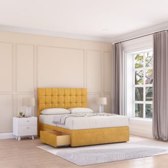 Sloomy Alabama Plush Velvet Memory Foam Bed Set With 2 Drawers, Mattress & Headboard in Gold | Size: Super King