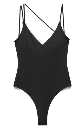 Mango Strappy V-Neck One-Piece Swimsuit in Black at Nordstrom, Size Large