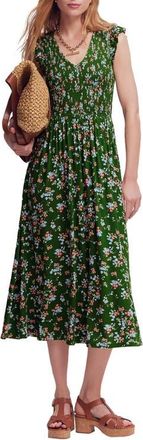Boden Smocked Jersey Midi Dress in Courtyard, Bloom Scatter at Nordstrom, Size 12