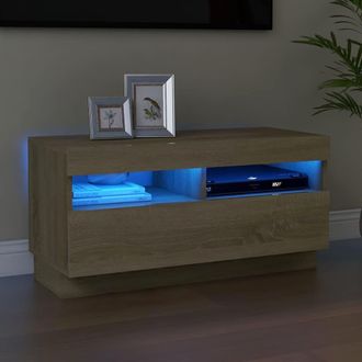 Berkfield Home TV Cabinet with LED Lights Sonoma Oak 80x35x40 cm in Brown | Size: 80 x 35 x 40 cm