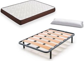 HOGAR 24 Hogar24 - Cama Completa - Colch&oacute;n Viscobrown Reversible + Somier Lama Ancha + 4 Patas De 32cm + Almohada De Fibra, 80x190 Cm