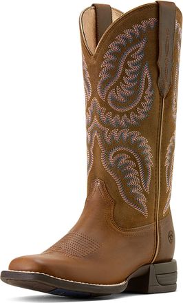 Ariat Womens Cattle Caite Wide Square Toe Western Boots in Distressed Brown Adobe Clay, B Medium Width, Size 4.5, by Ariat