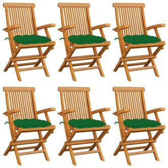 vidaXL Vidaxl - Sillas De Jard&iacute;n 6 Uds Madera Maciza De Teca Con Cojines Verdes