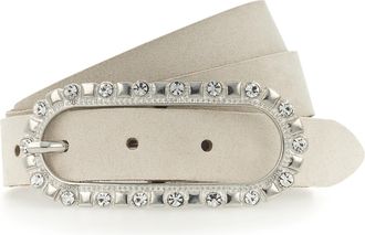 Tamaris Lederg&uuml;rtel TAMARIS, Damen, Gr. 100, grau (taupe), Rindsleder, festlich, G&uuml;rtel Lederg&uuml;rtel, femininer Look, Schliesse mit Glitzersteinen besetzt