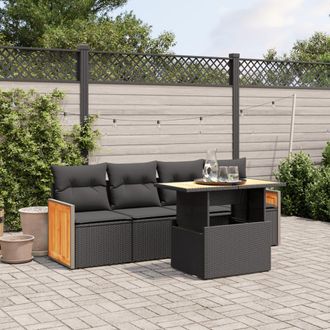 vidaXL Vidaxl - Set De Muebles De Jard&iacute;n 5 Pzas Y Cojines Rat&aacute;n Sint&eacute;tico Negro