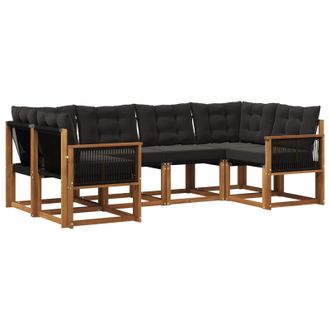 vidaXL Conjunto De Sof&aacute;s De Exterior Con Coj&iacute;n 6 Pcs Natural Y Negro Vidaxl