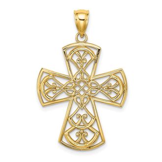 Diamond2Deal 10k Yellow Gold Filigree Cross Charm
