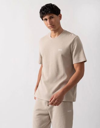HUGO BOSS Mens BOSS Orange Waffle Mens Cotton-Blend Pyjama T-Shirt with Embroidered Logo - Light Beige 275 - Tan - Size: XL
