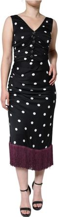 Dolce & Gabbana Polka Dot V-hals Midi Jurk - Dames - Casual kleedjes - Zwart - 2XS - Kleedjes