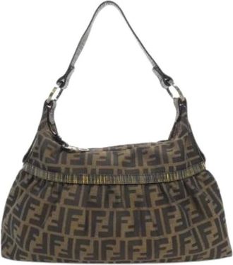 Fendi Pre-owned Shoulder Bags, female, Brown, Size: ONE SIZE Pre-owned Vintage Canvas Shoulder Bag