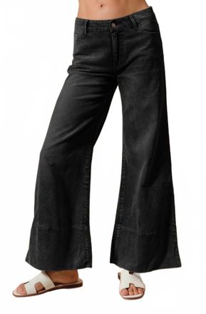 So Me Wide Leg Flared Washed Corduroy Pants In Black