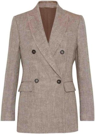 Brunello Cucinelli Tabacco Linen Double Breasted Jacket, Brand Size 48 (US Size 14)
