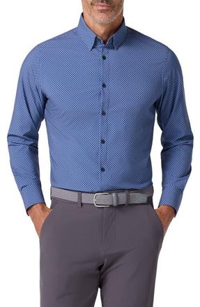 Mizzen+Main Leeward Trim Fit Diamond Print Performance Button-Up Shirt in Coastal Fjord Double Diamond at Nordstrom, Size Small