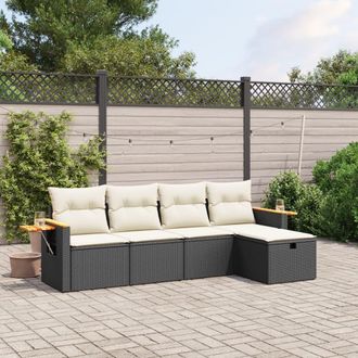 vidaXL Set De Muebles De Jard&iacute;n 5 Pzas Y Cojines Rat&aacute;n Sint&eacute;tico Negro Vidaxl
