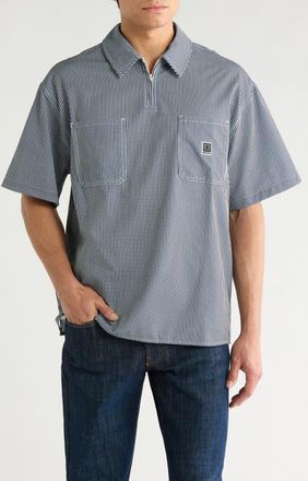 Brixton Journey Water Resistant Short Sleeve Half Zip Popover Shirt in Navy/White Stripe at Nordstrom, Size Xx-Large