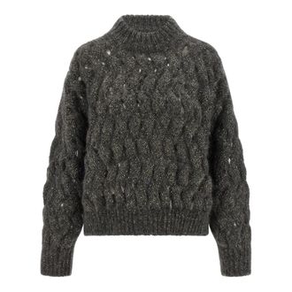 Brunello Cucinelli Truien & Vesten, Dames, Grijs, 2Xl, Wol, Dazzling Waves Trui