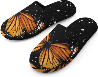 Generic Monarch Butterfly Flannel Mens Slip-on Slippers Winter Warm House Shoes with Rubber Sole for Home Hotel