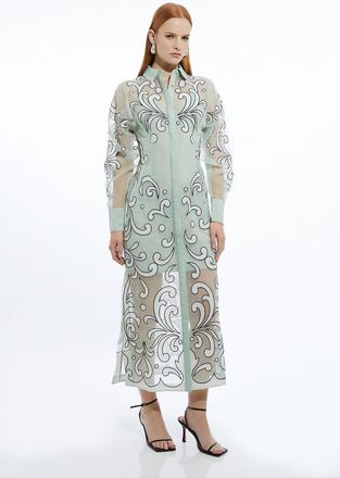 Karen Millen Petite Applique Organdie Woven Midi Shirt Dress