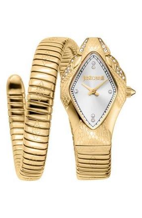 Just Cavalli Snake Wraparound Bracelet Watch, 22mm x 36mm in Gold at Nordstrom Rack