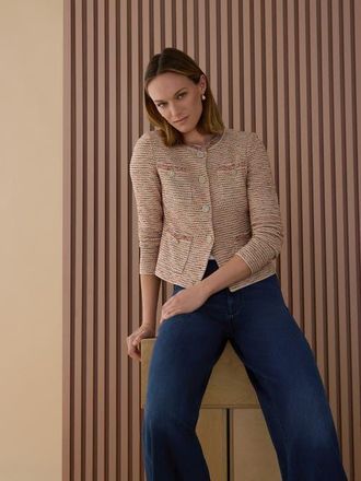 Misook Heritage Ribbon Tweed Knit Jacket in Honeysuckle/russet/biscotti at Nordstrom, Size Xx-Large