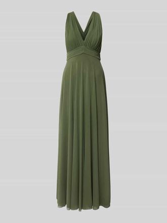 Jake*s Abendkleid mit V-Ausschnitt und Raffungen in Oliv Melange, Gr&ouml;&szlig;e 46