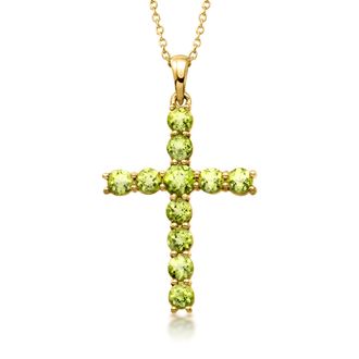 Ross-Simons Peridot Cross Pendant Necklace in 18kt Gold Over Sterling
