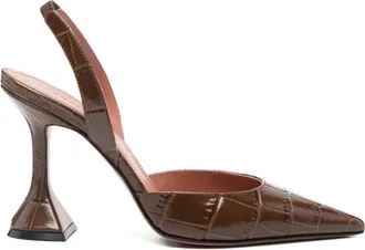 Amina Muaddi Womens Holli Croc-Effect Leather Slingback Pumps