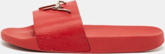 Giuseppe Zanotti Red Leather Logo Slide Sandals