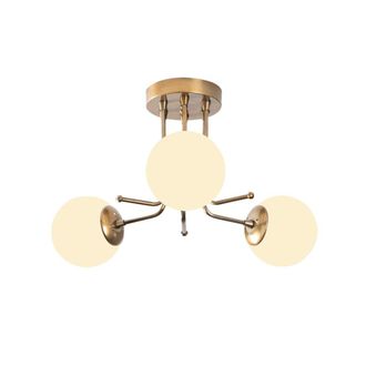 Wonderlamp Plaf&oacute;n de techo oro 3 luces con esferas de cristal opal
