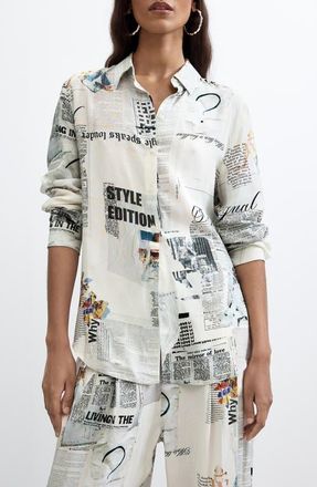 Desigual Graphic Print Button-Up Shirt in Off White at Nordstrom, Size X-Large