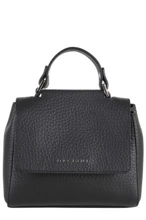 Orciani Black Hammered Leather Sveva Soft Mini Handbag