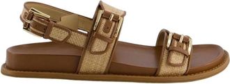 Michael Kors Platte Sandaal - Dames - Sandalen - Bruin - 38 EU - Leer - Schoenen