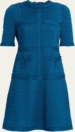 Teri Jon Metallic Tweed Short Sleeve Dress