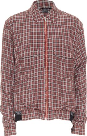 Undercover red plaid check grey wool rib trim zip up bomber shirt JP4 XL