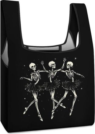 Generic Ballerina Skeleton Dance Shopping Bag Reusable Grocery Tote Bag Foldable Handbag for Travel Picnic