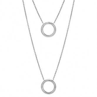 Gold & Honey Womens Double Circle Drop Layered Necklace In Silver