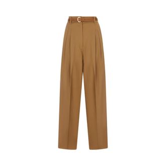 Max Mara Wide Trousers, female, Brown, Size: 2XS Flowing Wool Trousers