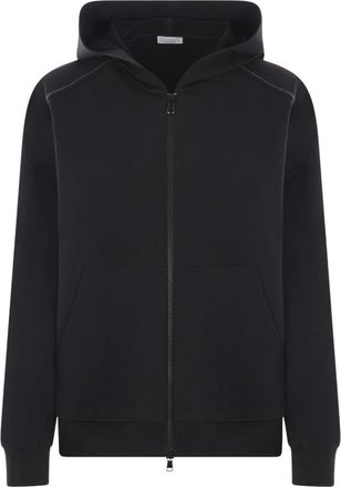 Brunello Cucinelli Zwarte hoodie met monile borduurwerk - Dames - Vesten met rits - Zwart - M - Katoen - Hoodies & sweatvesten
