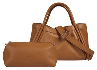 Cluty Henkeltasche CLUTY 2 in 1, Damen, Gr. B/H/T: 34cm x 20cm x 13cm onesize, cognac, Leder, leicht gl&auml;nzend, unifarben, Taschen Henkeltasche, echt Leder, 