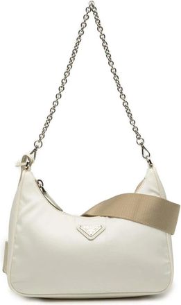 Prada Pre-owned Shoulder Bags, female, White, Size: ONE SIZE Pre-owned Nylon Shoulder Bag