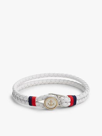 Tommy Hilfiger Gold-Plated Nautical Charm White Leather Bracelet