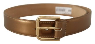Dolce & Gabbana Womens Bronze Leather Gold Logo Engraved Waist Buckle Belt - One Size
