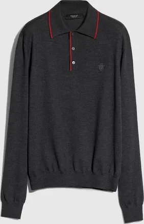 Gucci Fine Wool Knit Polo Shirt, Size XL, Black