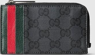Gucci Long Card Case With Web Card Slots, Black, GG Canvas