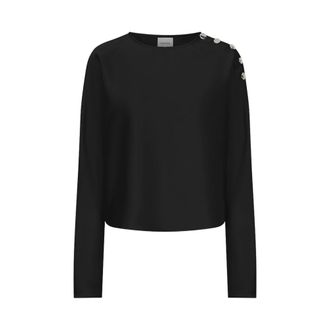 Dante6 Leiva Satin Blouse met Knoopdetail - Dames - Blouses & Shirts - Zwart - Maat: M Satijn